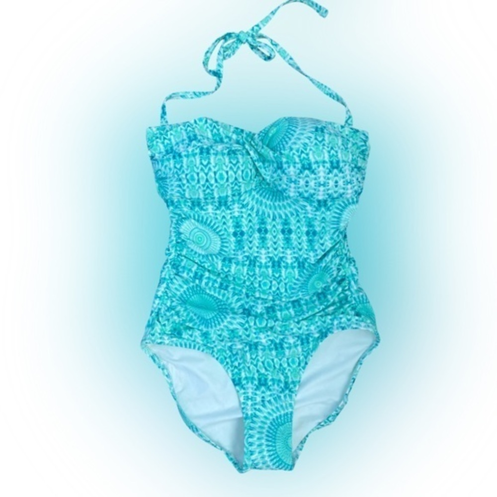 Helen Jon Ruched Swimsuit - S aqua  green , polyester spandex , NWOT